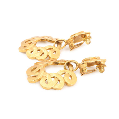 CHANEL Vintage CC Logo Earrings Gold Metal