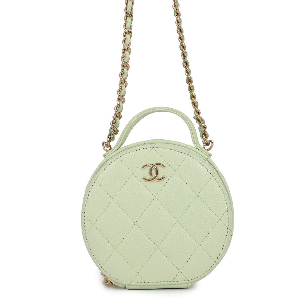 CHANEL Matelasse ChainShoulder Bag Light GreenAP2502 Caviar Leather