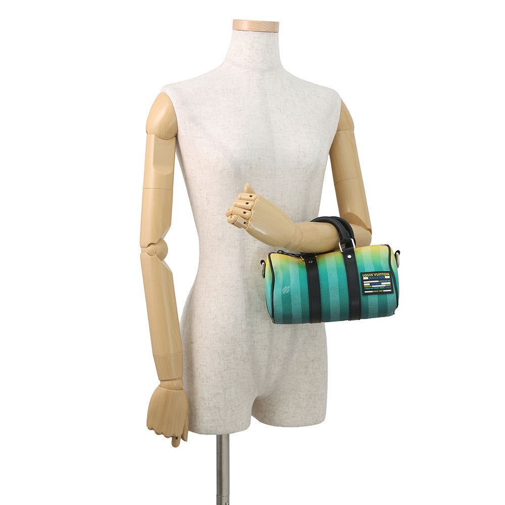 LOUIS VUITTON Keepall Green/YellowM59949 Damier stripe Size XS