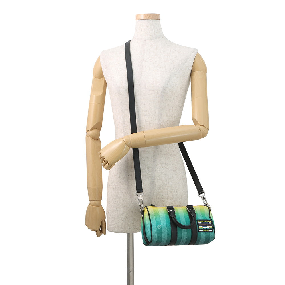 LOUIS VUITTON Keepall Green/YellowM59949 Damier stripe Size XS