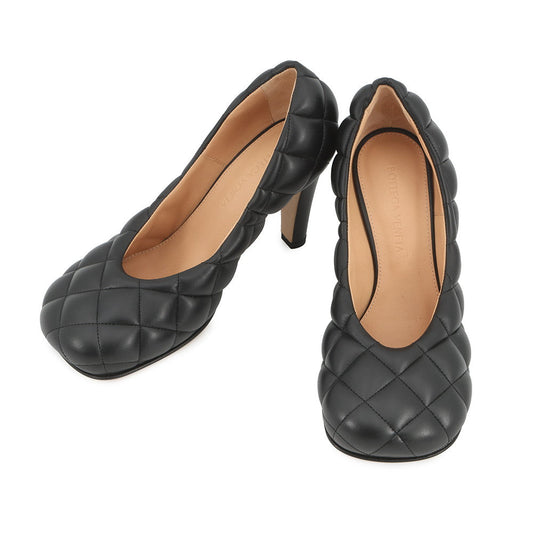 Bottega Veneta Padded INTRECCIATO Square Toe Heel Pumps Black592013VBRR01000 Nappa Leather Size 34 1/2