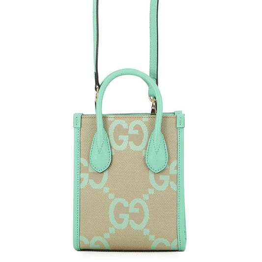 GUCCI Jumbo GG 2-way Mini Tote Beige/Light Green671623 Jumbo GG Canvas Leather