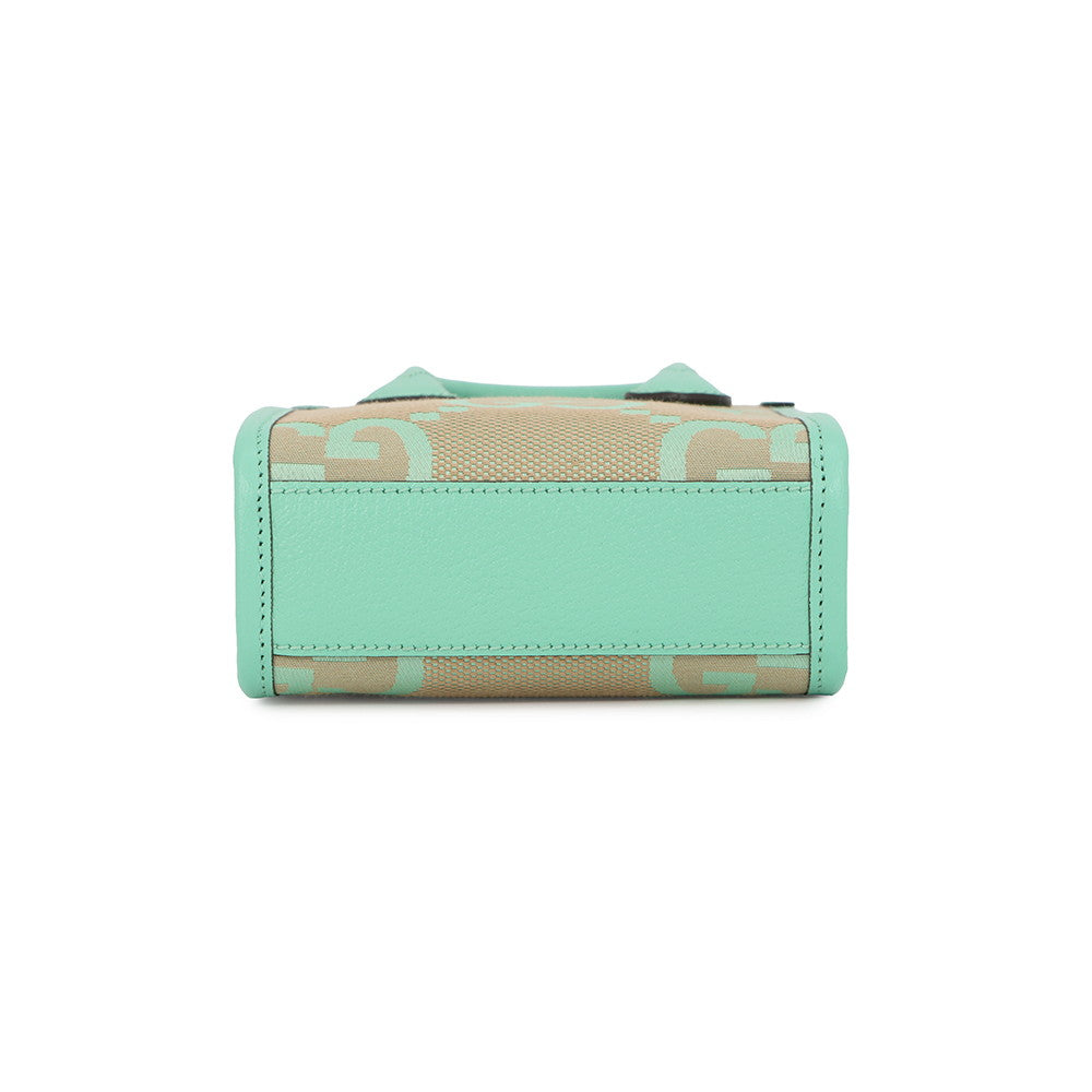 GUCCI Jumbo GG 2-way Mini Tote Beige/Light Green671623 Jumbo GG Canvas Leather