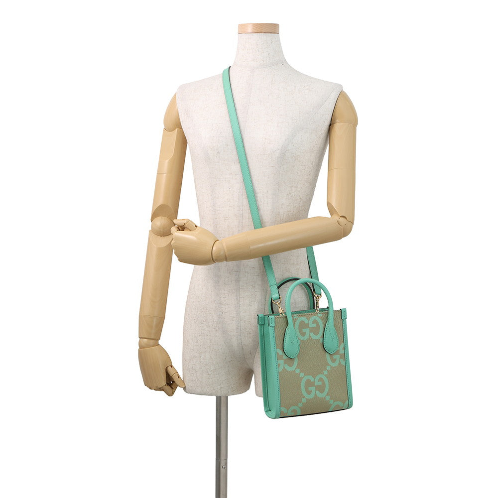 GUCCI Jumbo GG 2-way Mini Tote Beige/Light Green671623 Jumbo GG Canvas Leather