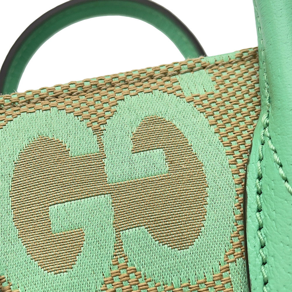 GUCCI Jumbo GG 2-way Mini Tote Beige/Light Green671623 Jumbo GG Canvas Leather