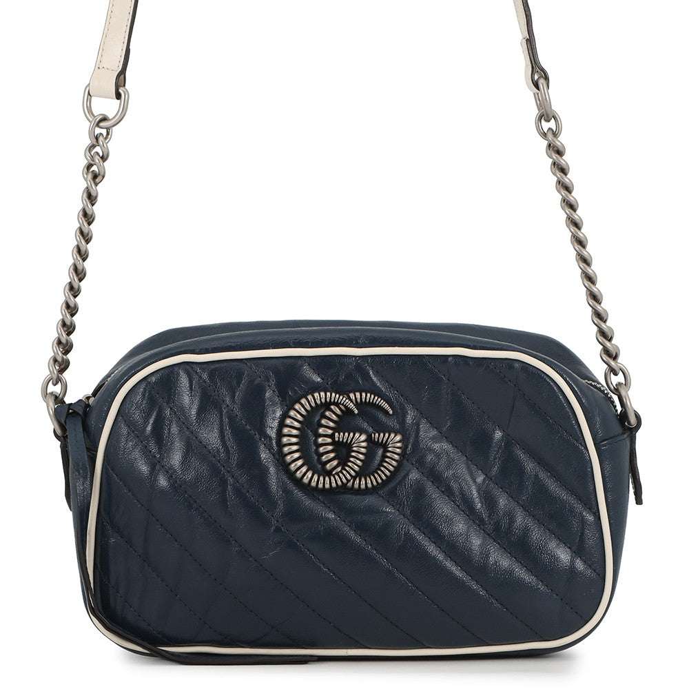 GUCCI GG Marmont ChainShoulder Navy/White447632 Leather