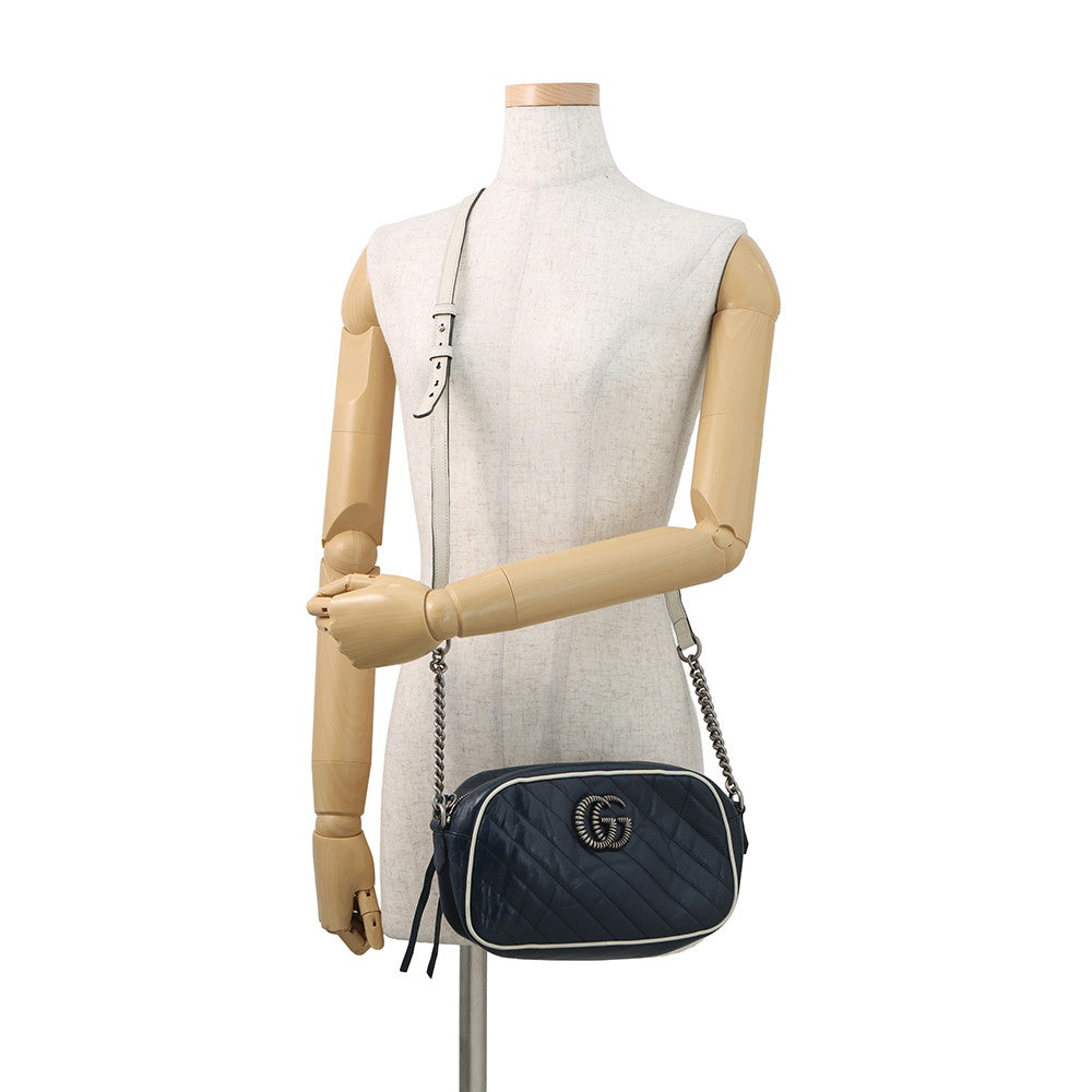 GUCCI GG Marmont ChainShoulder Navy/White447632 Leather