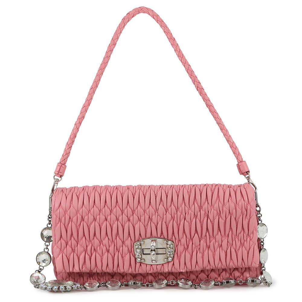 MIUMIU Nappa Crystal Shoulder Bag PinkRP0233 Leather