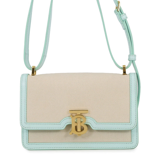 BURBERRY TB logo Shoulder Bag Ivory/Mint Green8070573 Canvas Leather