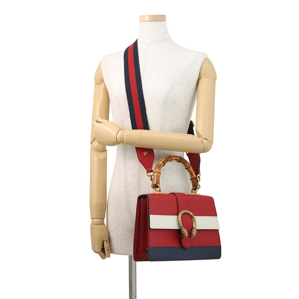 GUCCI Bamboo Dionysus 2-Way Handbag Red/White/Navy448075 Leather Bamboo