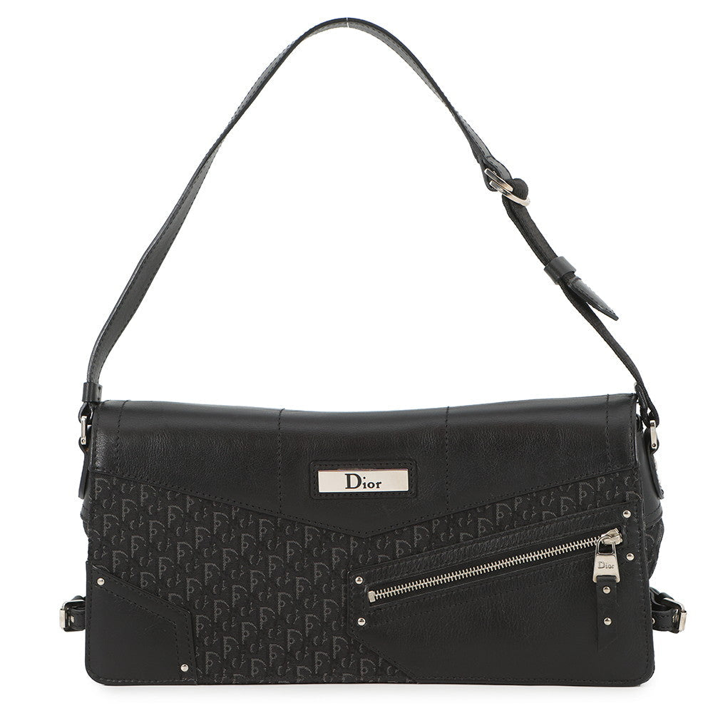Dior Street Chic One Shoulder Bag Black Canvas Leather