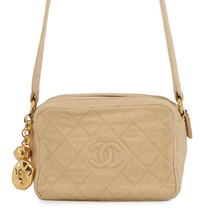 CHANEL CC Logo Matelasse Shoulder Bag Beige Canvas Leather