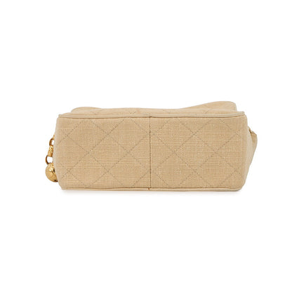 CHANEL CC Logo Matelasse Shoulder Bag Beige Canvas Leather