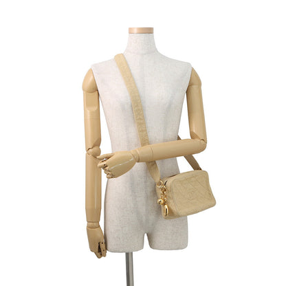 CHANEL CC Logo Matelasse Shoulder Bag Beige Canvas Leather