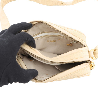 CHANEL CC Logo Matelasse Shoulder Bag Beige Canvas Leather