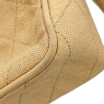 CHANEL CC Logo Matelasse Shoulder Bag Beige Canvas Leather