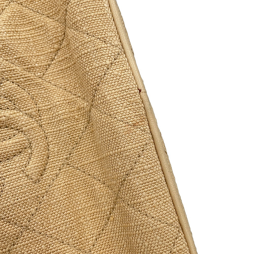 CHANEL CC Logo Matelasse Shoulder Bag Beige Canvas Leather