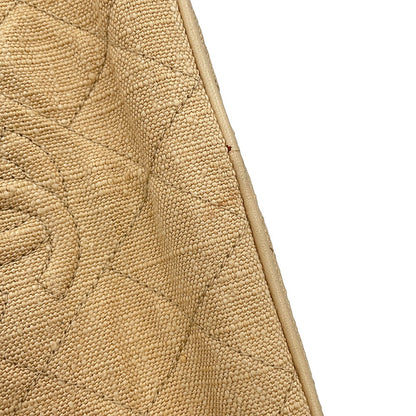 CHANEL CC Logo Matelasse Shoulder Bag Beige Canvas Leather