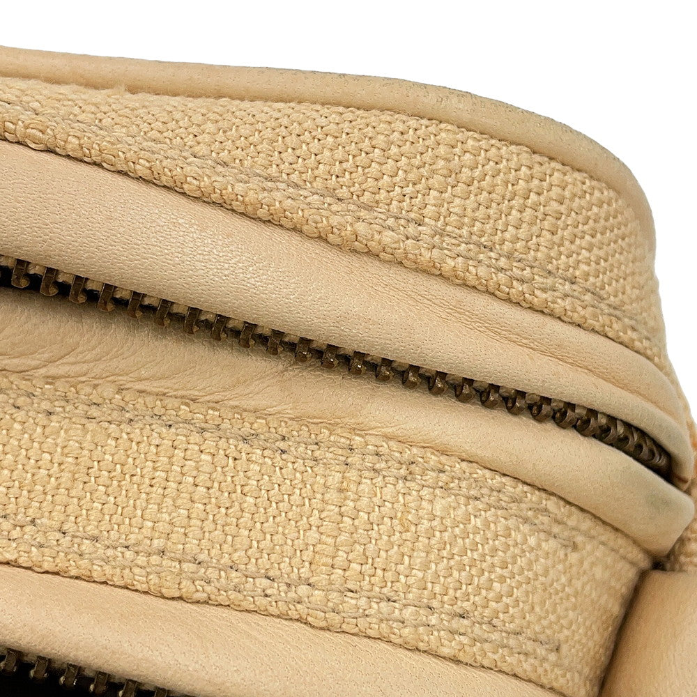 CHANEL CC Logo Matelasse Shoulder Bag Beige Canvas Leather