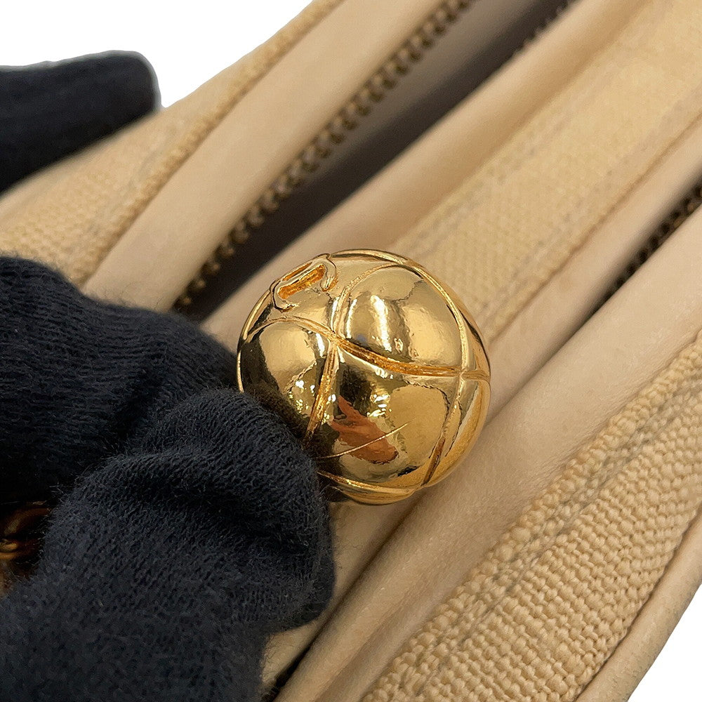 CHANEL CC Logo Matelasse Shoulder Bag Beige Canvas Leather
