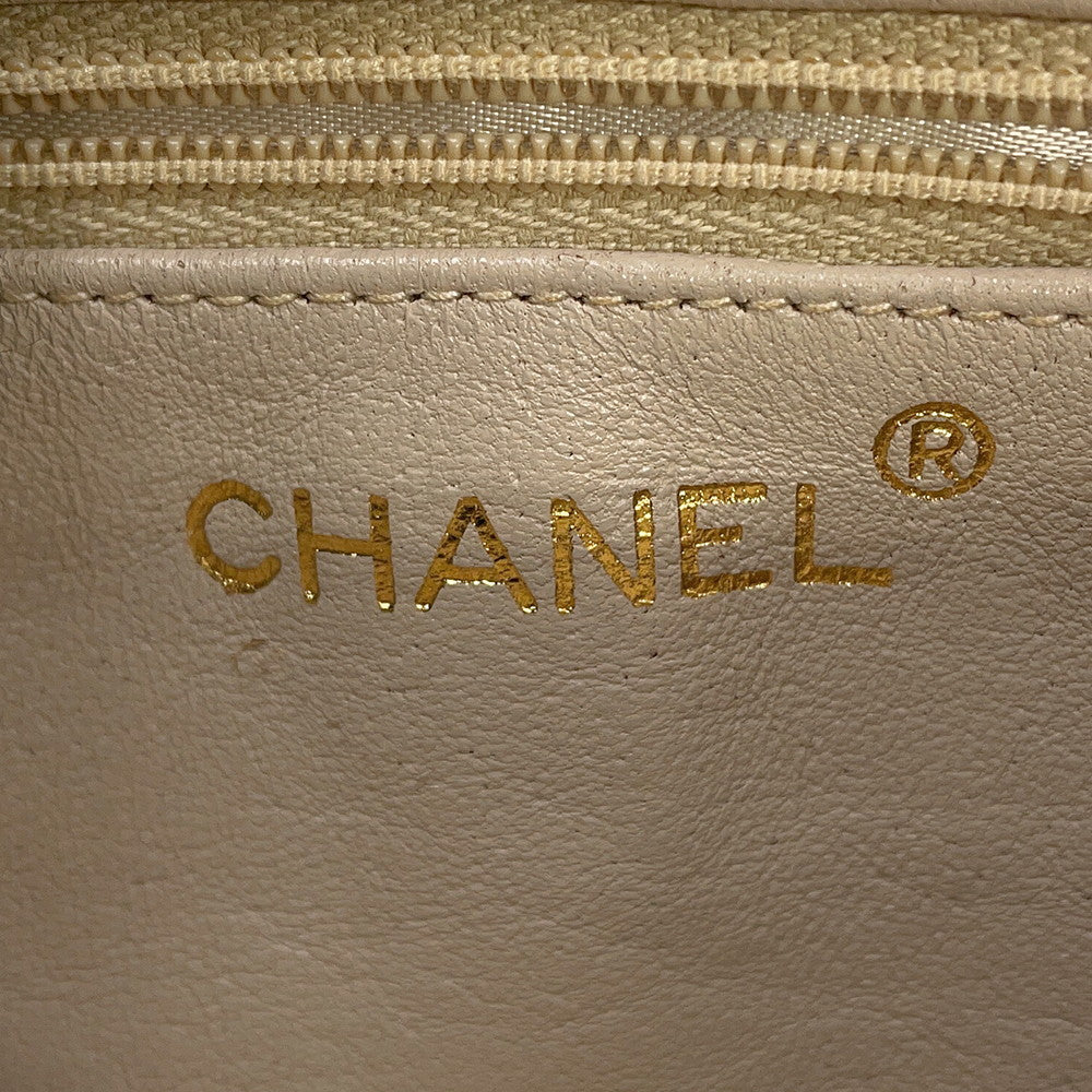 CHANEL CC Logo Matelasse Shoulder Bag Beige Canvas Leather
