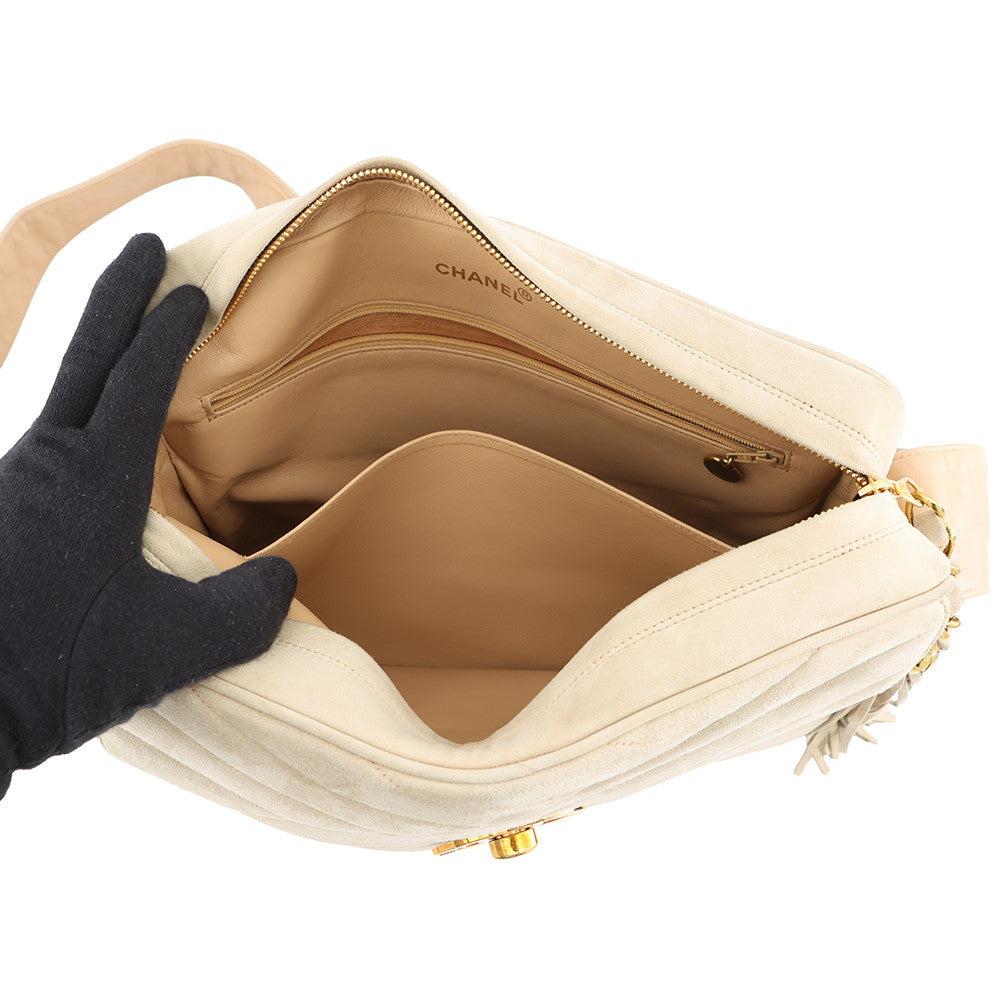 CHANEL Bias stitch Shoulder Bag Beige suede