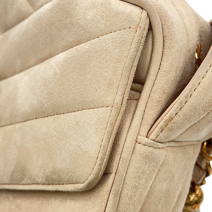 CHANEL Bias stitch Shoulder Bag Beige suede