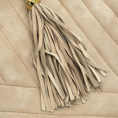 CHANEL Bias stitch Shoulder Bag Beige suede