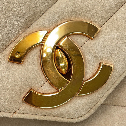 CHANEL Bias stitch Shoulder Bag Beige suede