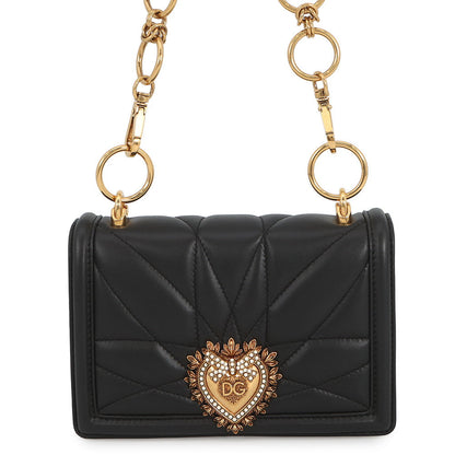 Heart Quilted Shoulder Bag Black Leather