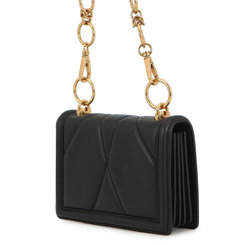 Heart Quilted Shoulder Bag Black Leather