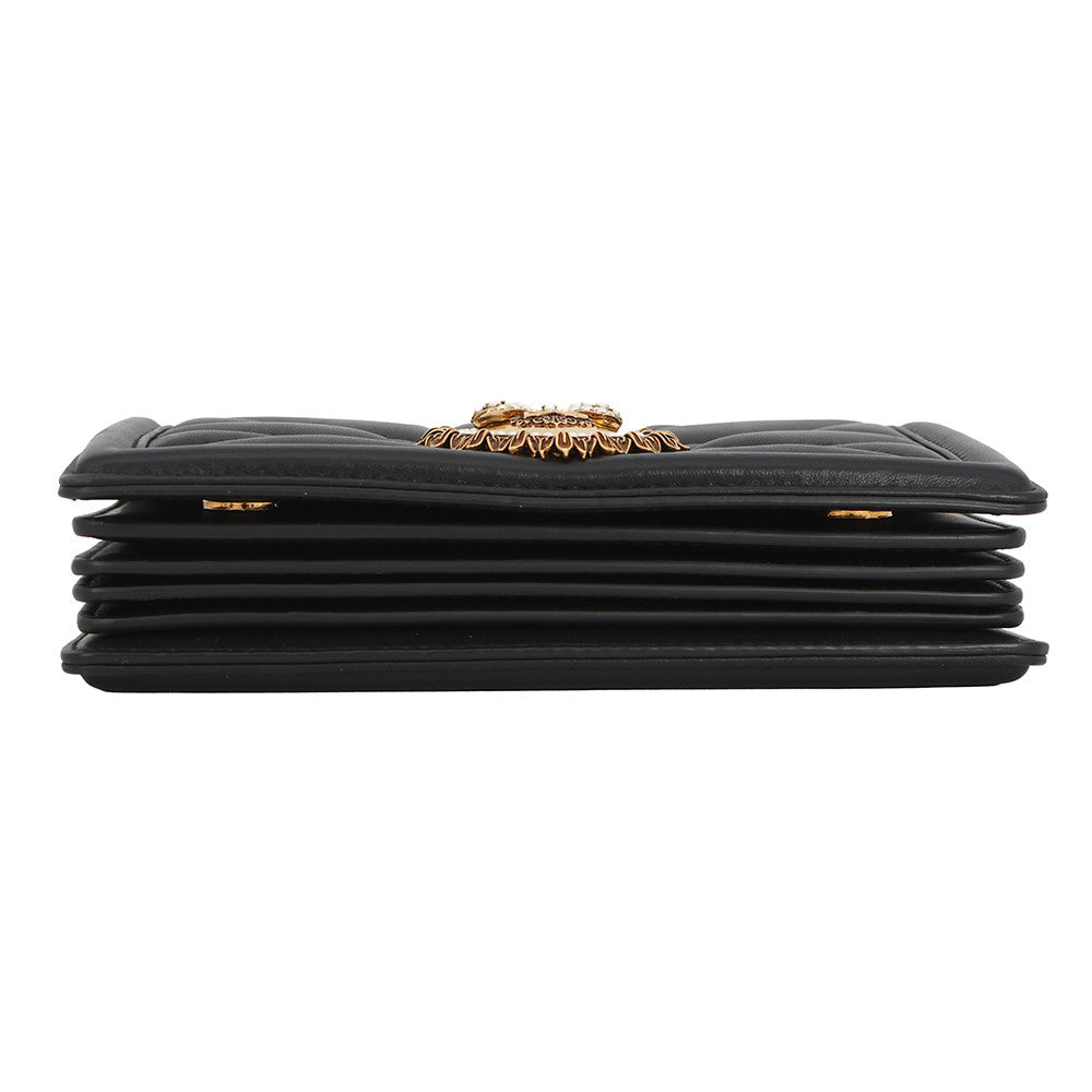 Heart Quilted Shoulder Bag Black Leather