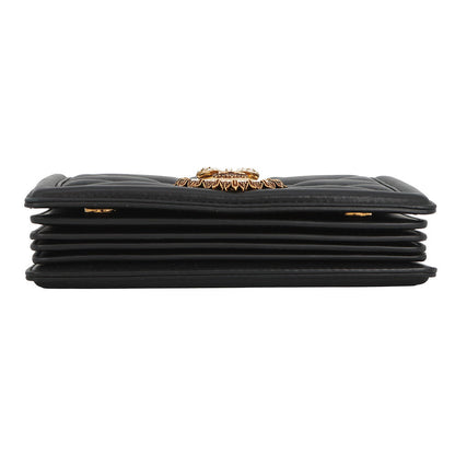Heart Quilted Shoulder Bag Black Leather