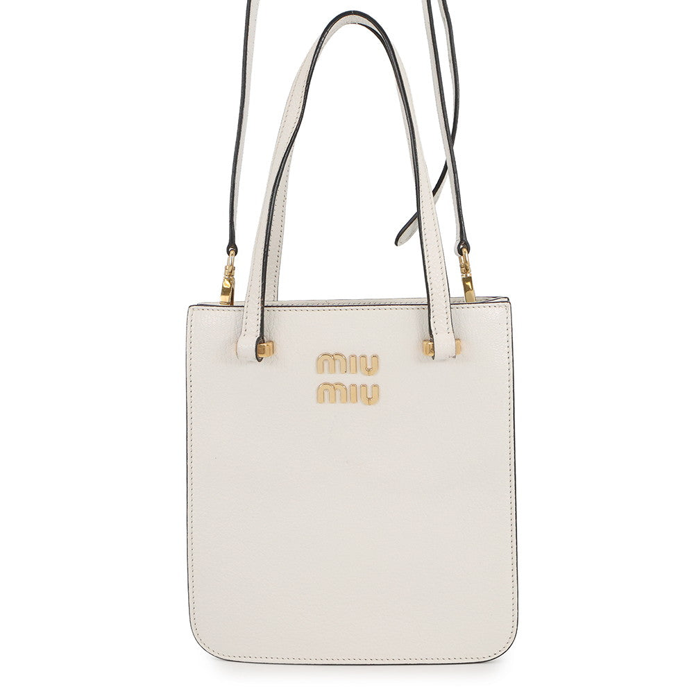 MIUMIU Madras Square Tote 2-Way Bag White5BA231_2AJB_F0009 Leather