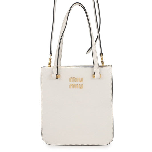 MIUMIU Madras Square Tote 2-Way Bag White5BA231_2AJB_F0009 Leather