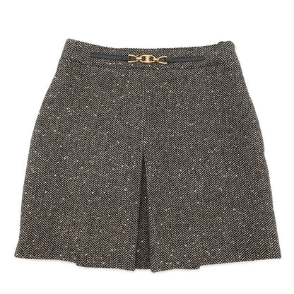 CELINE Box Pleated Tweed Skirt Size 38 Black/Beige2J121235G.24BJ Wool 88% Polyester12% Sequins