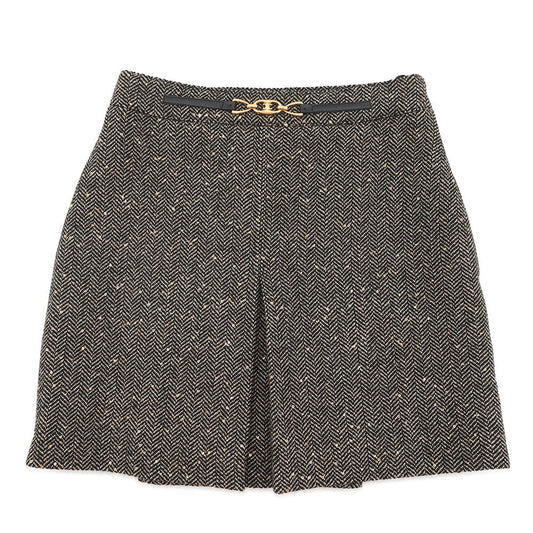 CELINE Box Pleated Tweed Skirt Size 38 Black/Beige2J121235G.24BJ Wool 88% Polyester12% Sequins