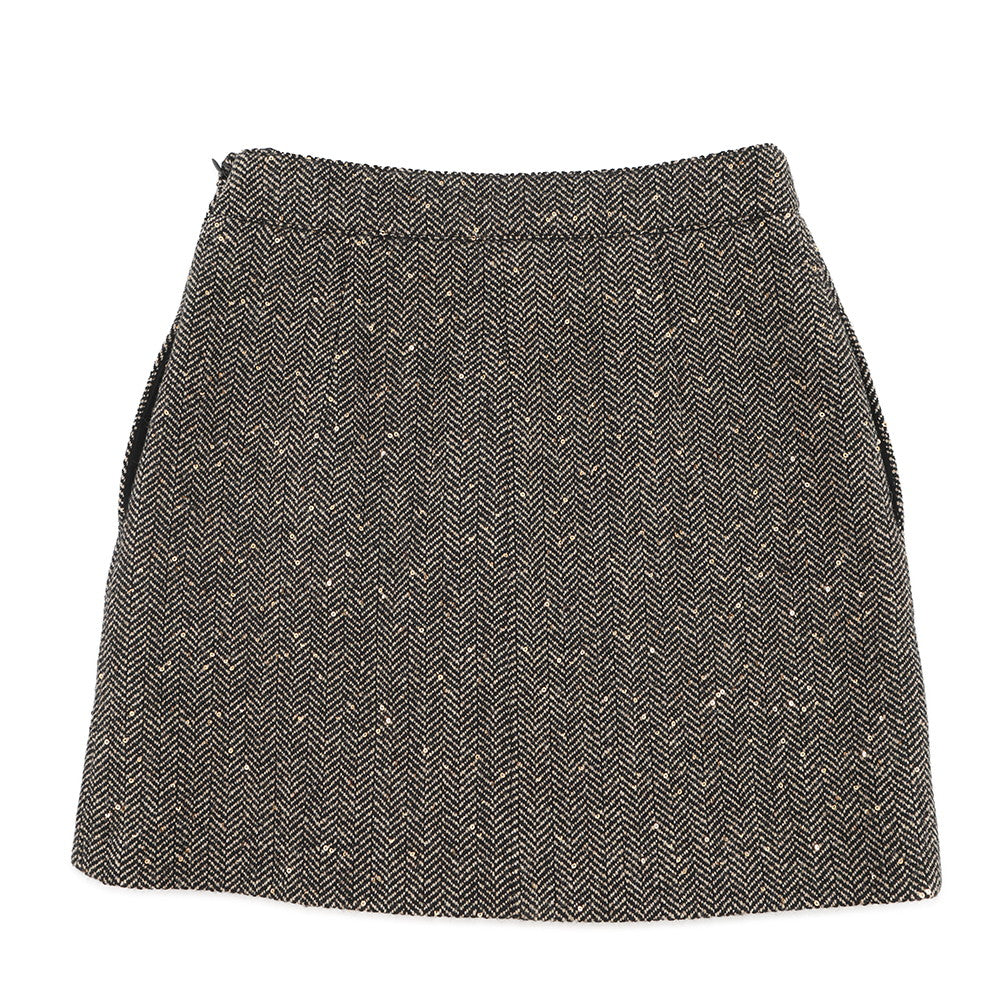 CELINE Box Pleated Tweed Skirt Size 38 Black/Beige2J121235G.24BJ Wool 88% Polyester12% Sequins