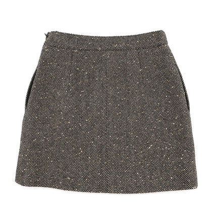 CELINE Box Pleated Tweed Skirt Size 38 Black/Beige2J121235G.24BJ Wool 88% Polyester12% Sequins