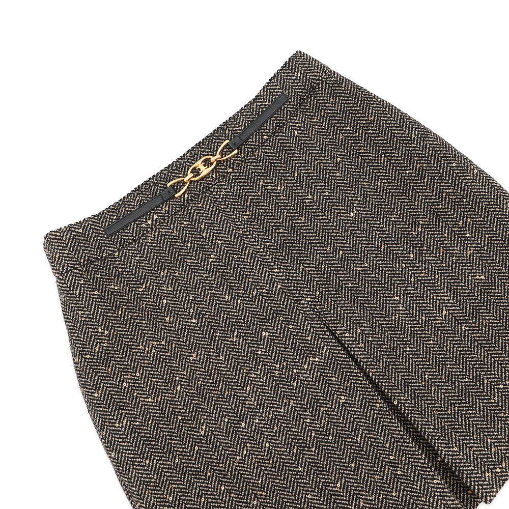 CELINE Box Pleated Tweed Skirt Size 38 Black/Beige2J121235G.24BJ Wool 88% Polyester12% Sequins