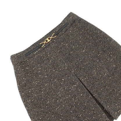 CELINE Box Pleated Tweed Skirt Size 38 Black/Beige2J121235G.24BJ Wool 88% Polyester12% Sequins