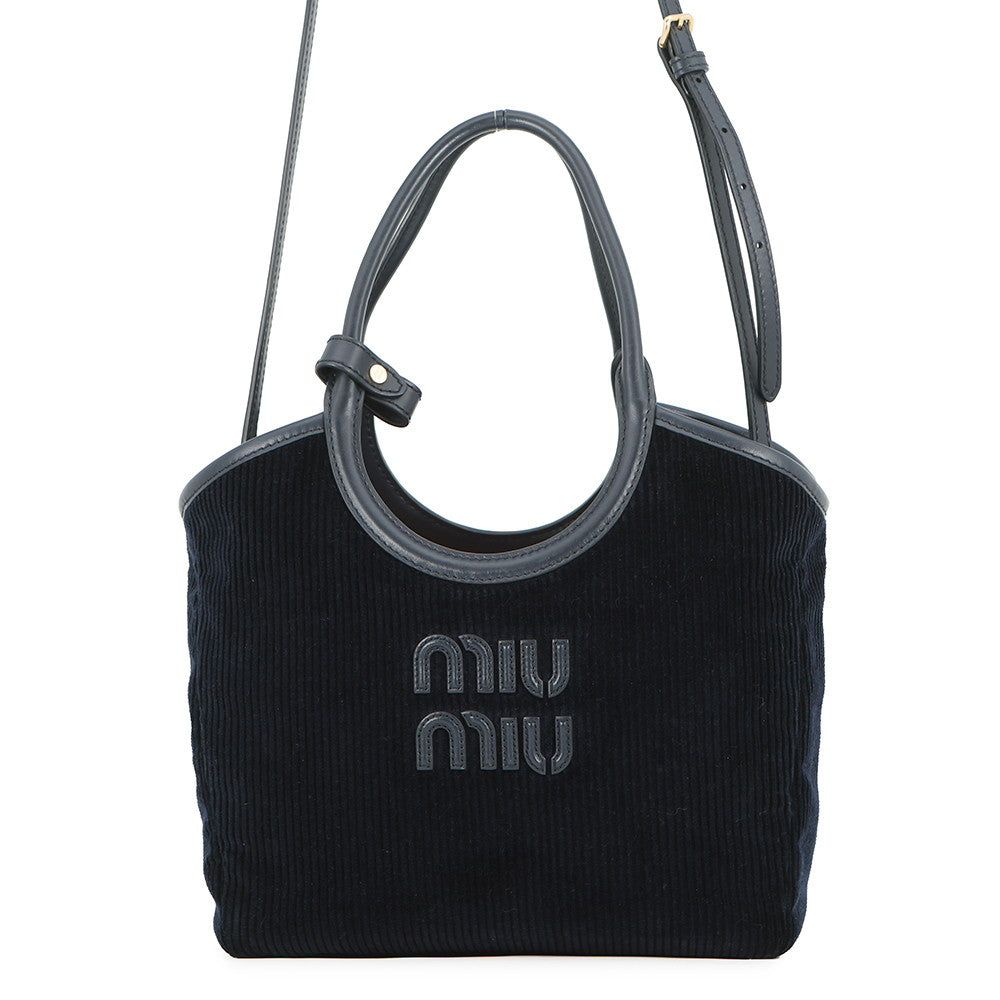 MIUMIU Ivy Corduroy Handbag Navy5BA284_2F81_F0124_V_OON Corduroy Leather Size Small