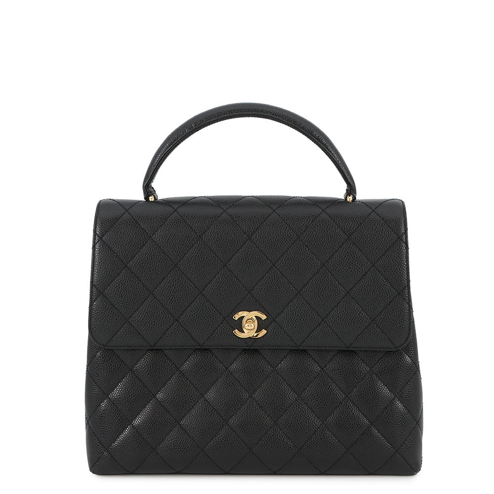 CHANEL Matelasse Handbag BlackA12397 Caviar Leather Size 30