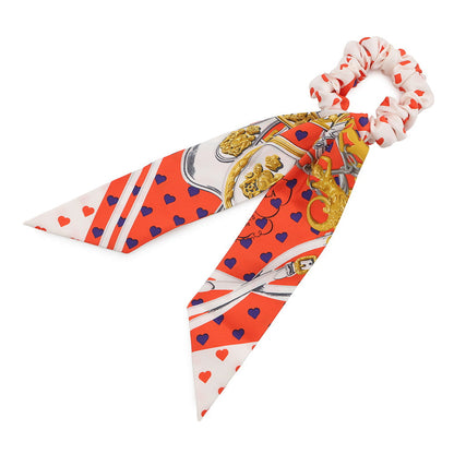 HERMES Scrunchie Bella Orange/White/Multicolor Silk100%