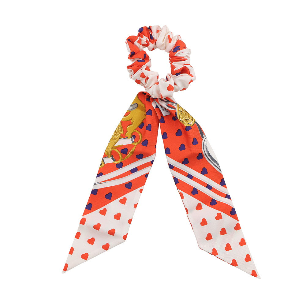 HERMES Scrunchie Bella Orange/White/Multicolor Silk100%