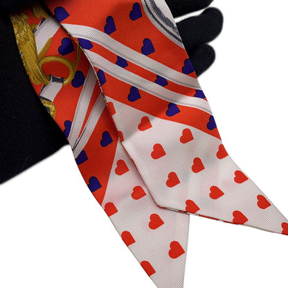 HERMES Scrunchie Bella Orange/White/Multicolor Silk100%