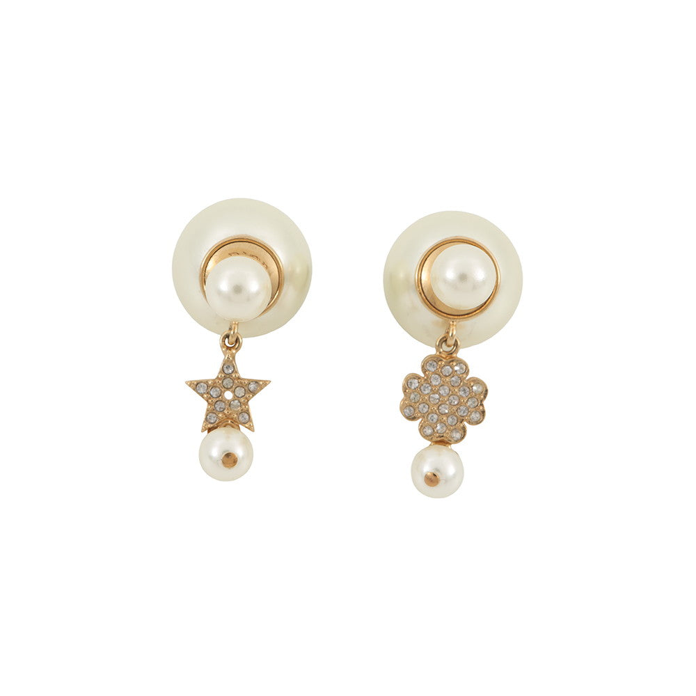Dior Faux Pearl Earrings Gold Plated Faux Pearl Rhinestone