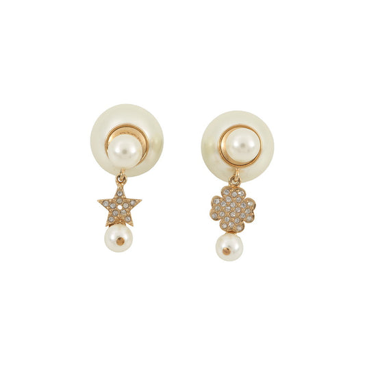 Dior Faux Pearl Earrings Gold Plated Faux Pearl Rhinestone