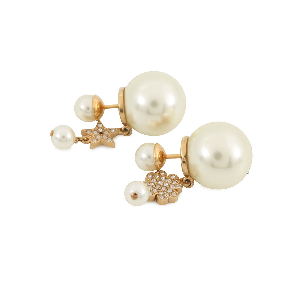 Dior Faux Pearl Earrings Gold Plated Faux Pearl Rhinestone