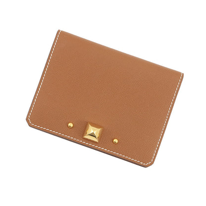 HERMES Medall Card Case Gold Veau Madame